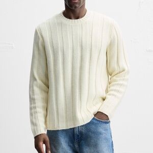 Zara ecru wool blend ribbed chunky sweater NWT